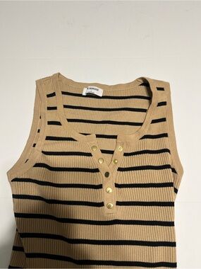 Workshop Republic Clothing Striped Ribbed Tank - Tan & Black